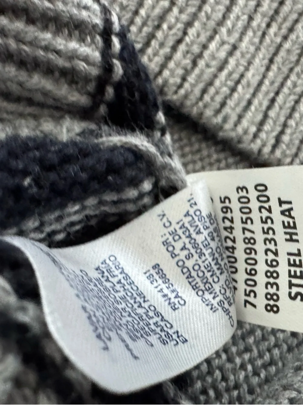 Chaps Men's Gray & Navy Striped Crewneck Sweater 100% Cotton